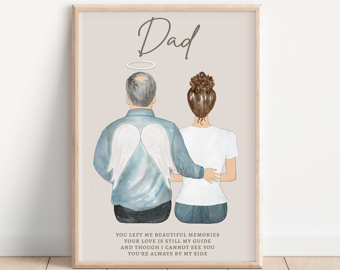 Dad Angel Memorial Portrait In Loving Memory Remembrance Poster