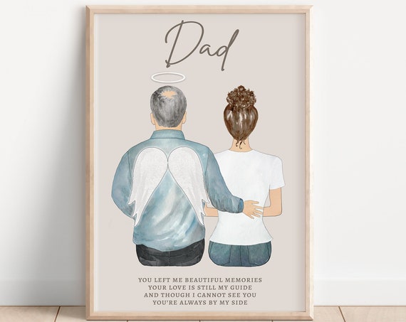 Dad Memorial Print Parent Remembrance Gift Father Daughter Bereavement Gift Angel Dad Heaven Portrait Personalized Parent Loss Keepsake