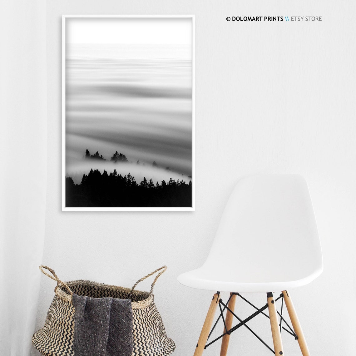 Foggy Mountain Peaks In Clouds Black And White Moody Nature Poster - Image 3