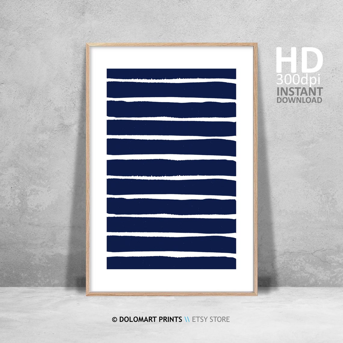 Navy Blue Hand Drawn Stripes Minimalist Scandinavian Style Poster - Image 4