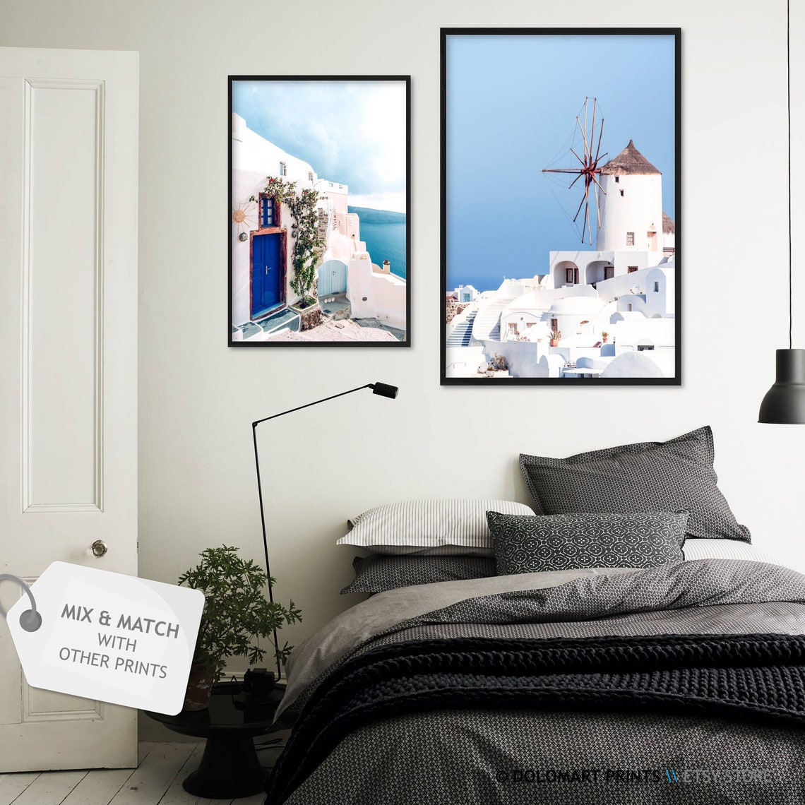 Santorini Windmill With White Buildings Blue Sky Greece Travel Poster - Image 2