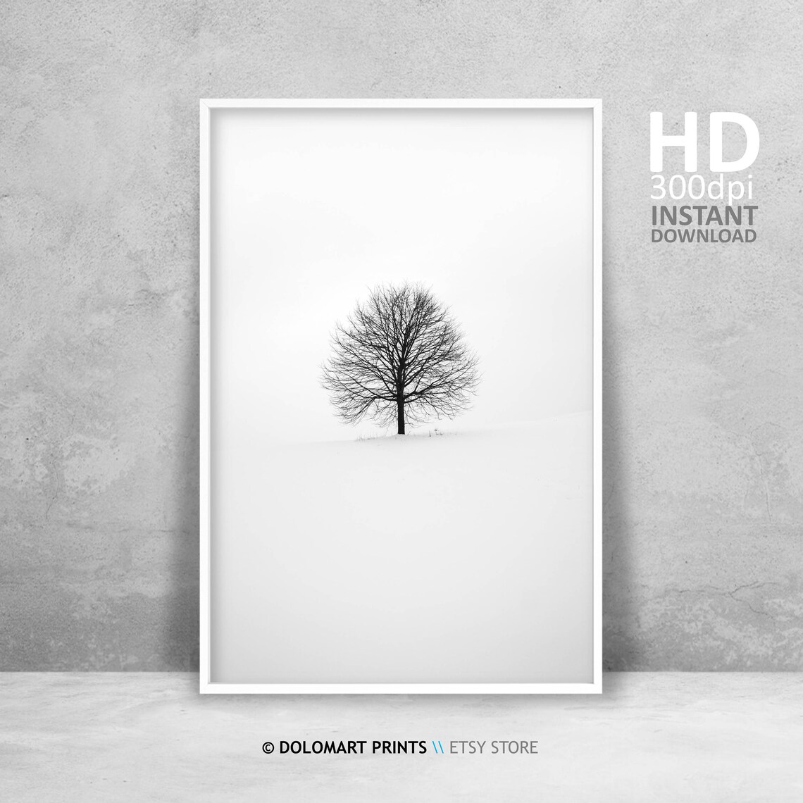 Black and White Minimal Winter Tree Art Print