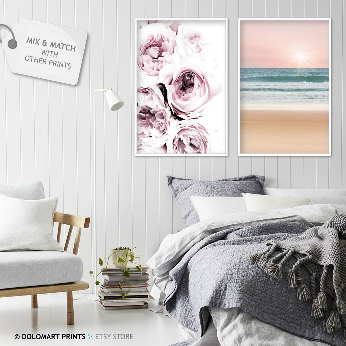 Blush Sunrise Over Calm Ocean Waves Golden Beach Photography Poster - Image 2