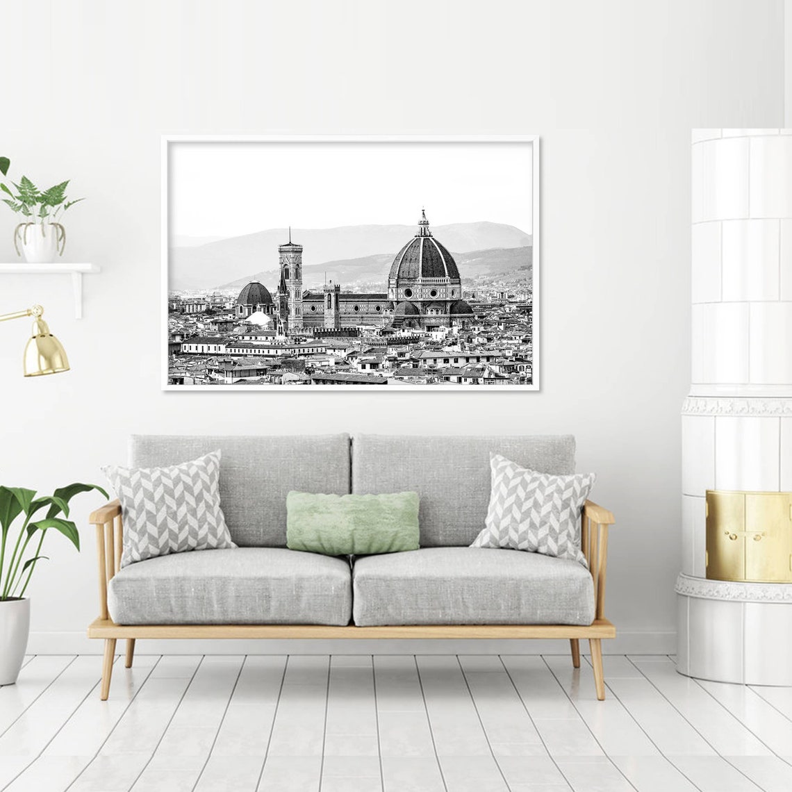 Florence Italy Duomo Cathedral Black And White Skyline Poster - Image 2