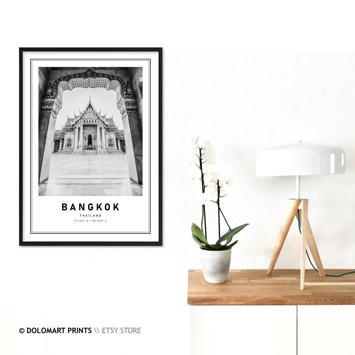 Bangkok Temples Travel Poster, Black and White - Image 3
