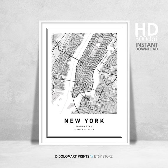 New York City Map, Manhattan Travel Poster