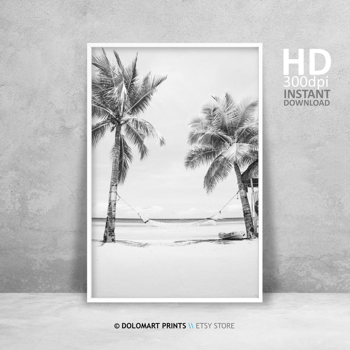 Black and White Palm Tree Beach Art Print