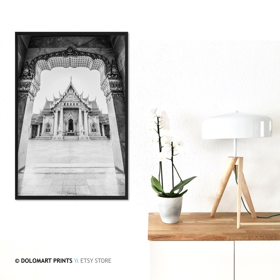 Thai Buddhist Temple Through Ornate Archway Black And White Poster - Image 3