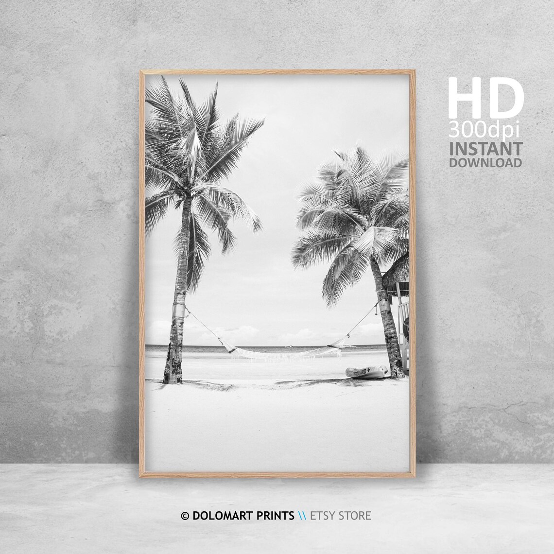 Black and White Palm Tree Beach Art Print - Image 3