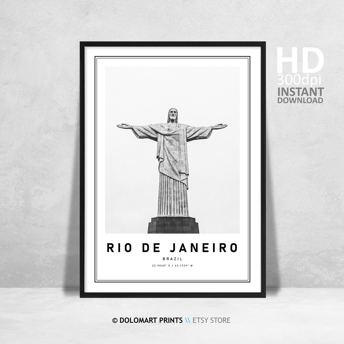 Rio de Janeiro Travel Poster, Black and White