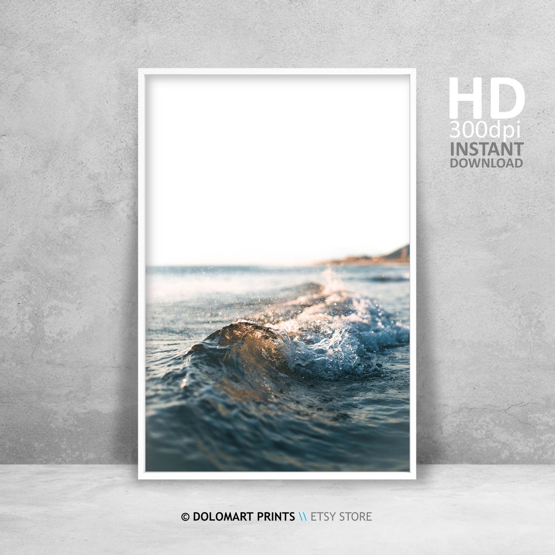 Blue Ocean Wave Curl Close Up Minimal Coastal Photography Poster