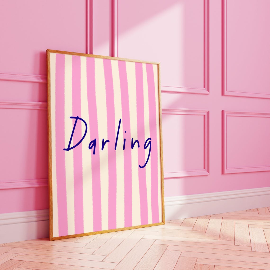 Darling Pink Cream Striped Handwritten Quote Dopamine Wall Art