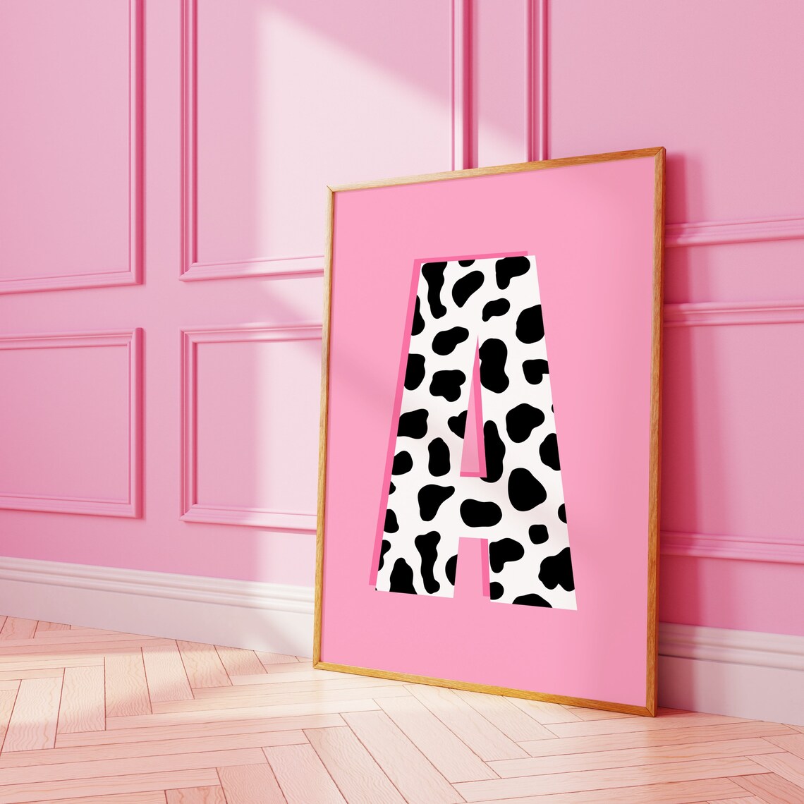 Cute Cow Personalized Initial Wall Art, Letter A