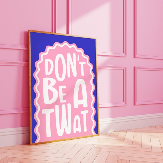 Don't Be a Twat Bold Pink Blue Retro Typography Quote Poster