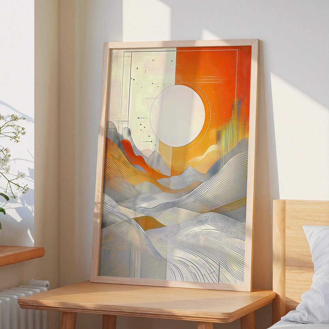 Abstract Sun And Mountain, Modern Geometric Line Landscape Art Print