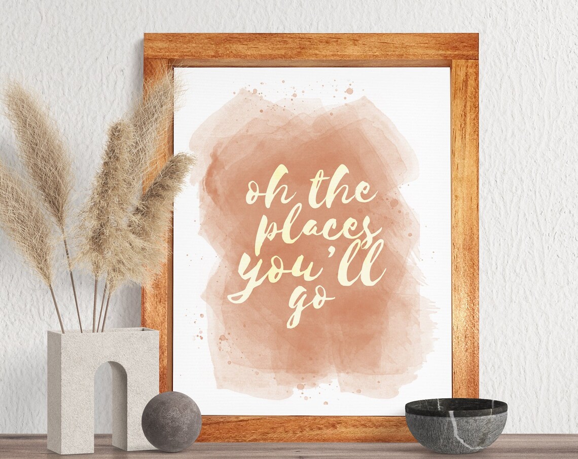 Oh The Places Youll Go Blush Watercolor Boho Nursery Quote Wall Art
