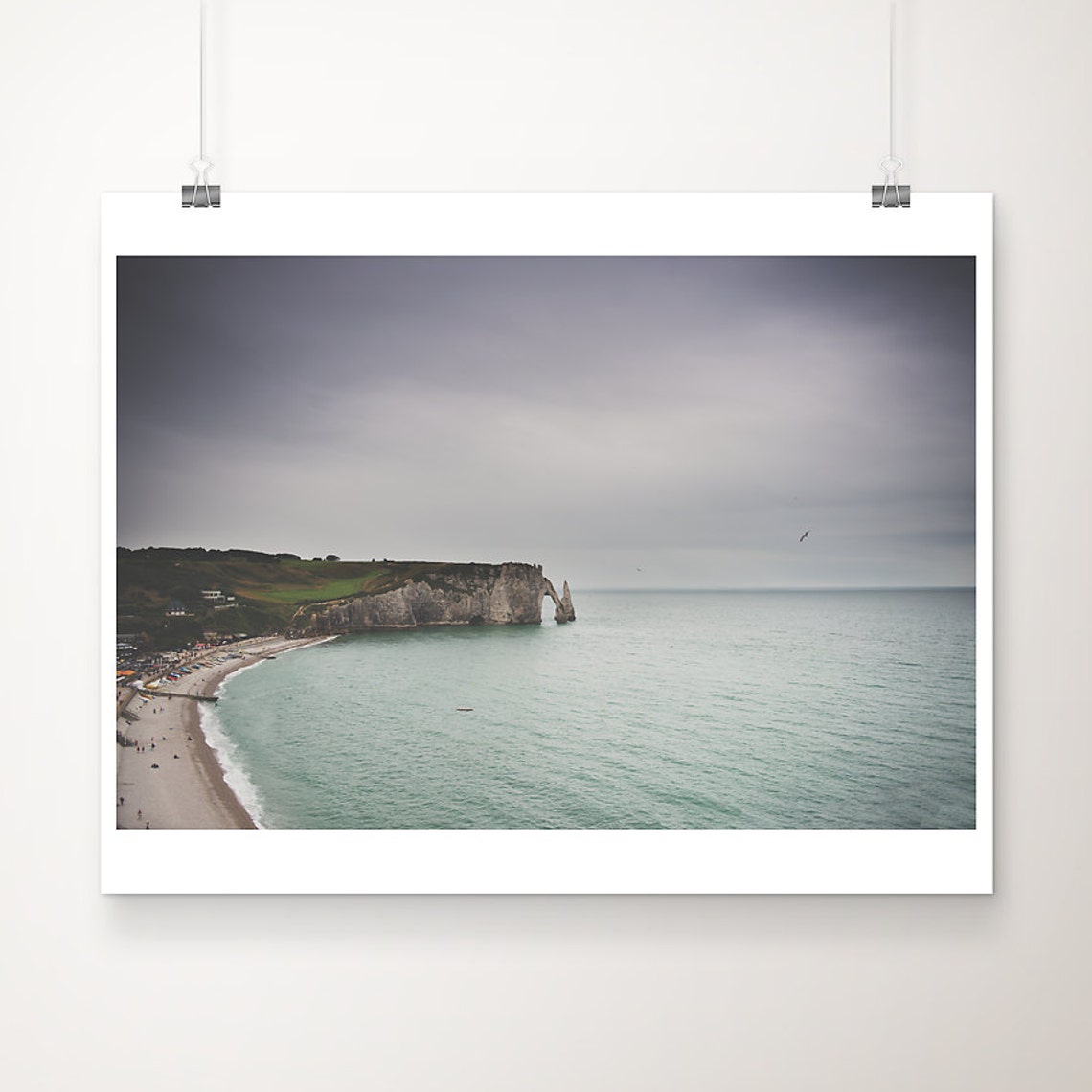 Etretat White Chalk Cliffs Normandy Coast Moody Sea Travel Poster
