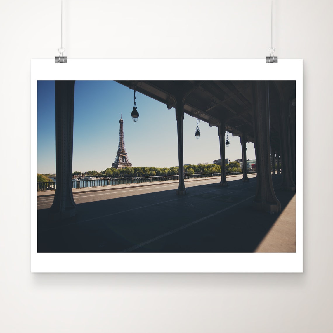 Eiffel Tower Framed By Bridge Colonnade Sunny Paris Photo Poster