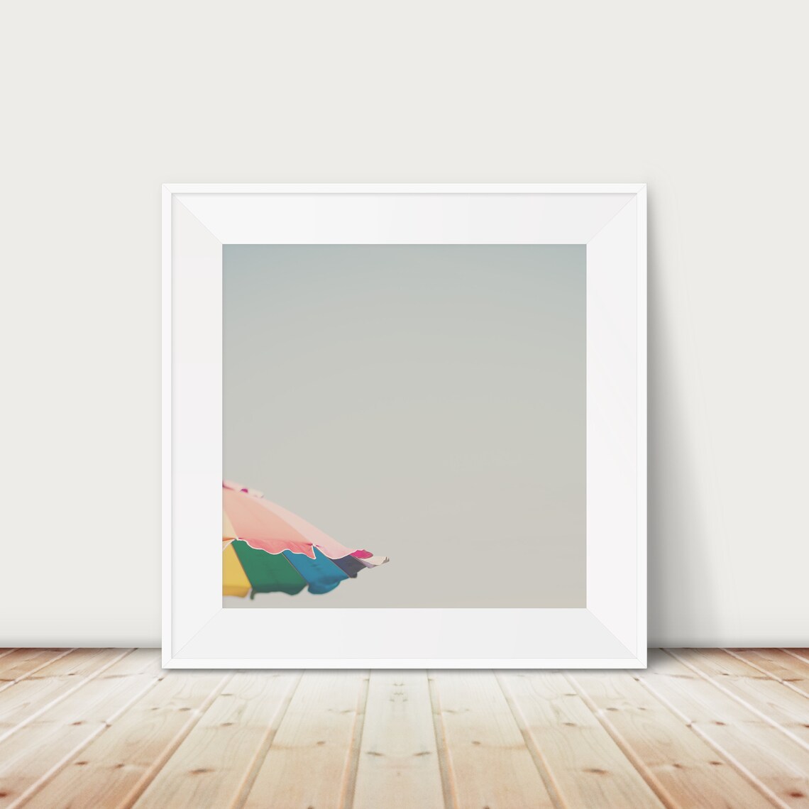 Rainbow Beach Umbrella Minimalist Summer Coastline Photo Print