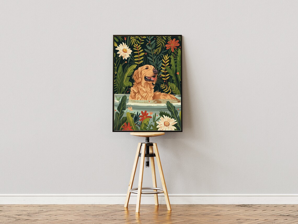 Golden Retriever Botanical Poster, Tropical Boho Decor - Image 3