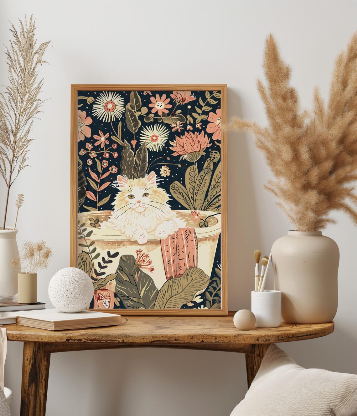 Persian Cat Wall Art On Fine Art Paper Boho Kitten Jungle Bathroom Print Maximalist Botanical Painting Eclectic Tropical Poster Nursery - Image 2