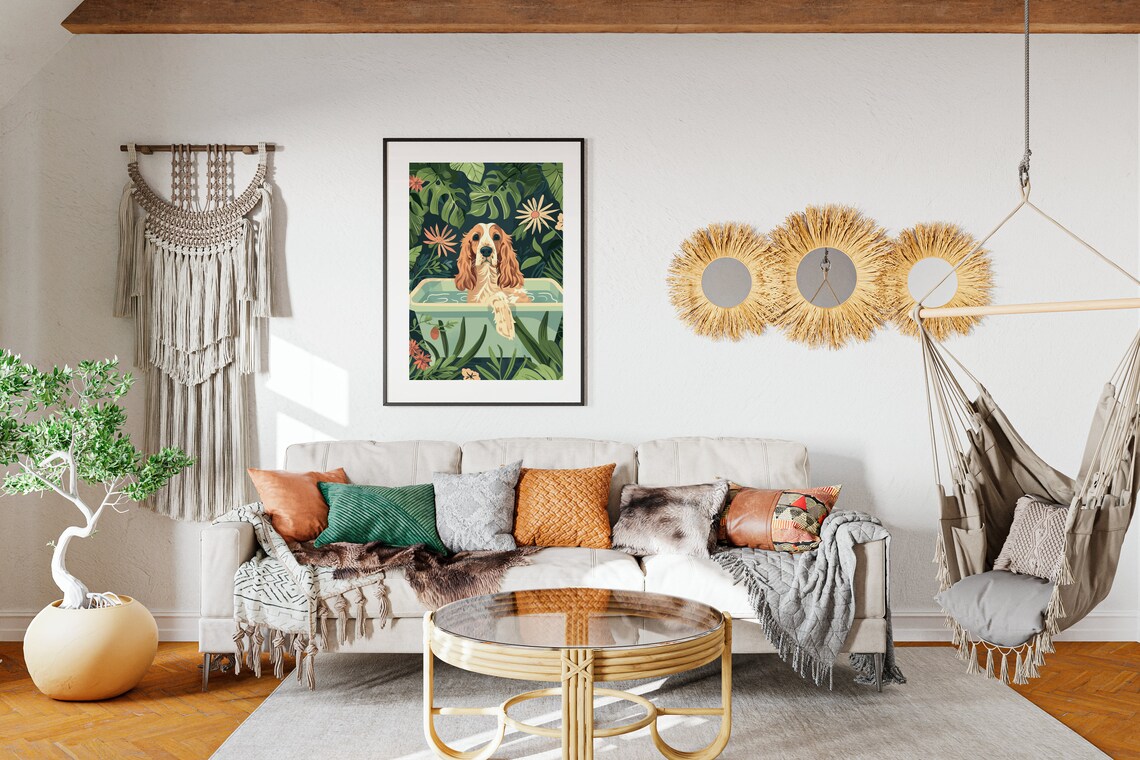 Cocker Spaniel Boho Jungle Bathtub Art Print - Image 2