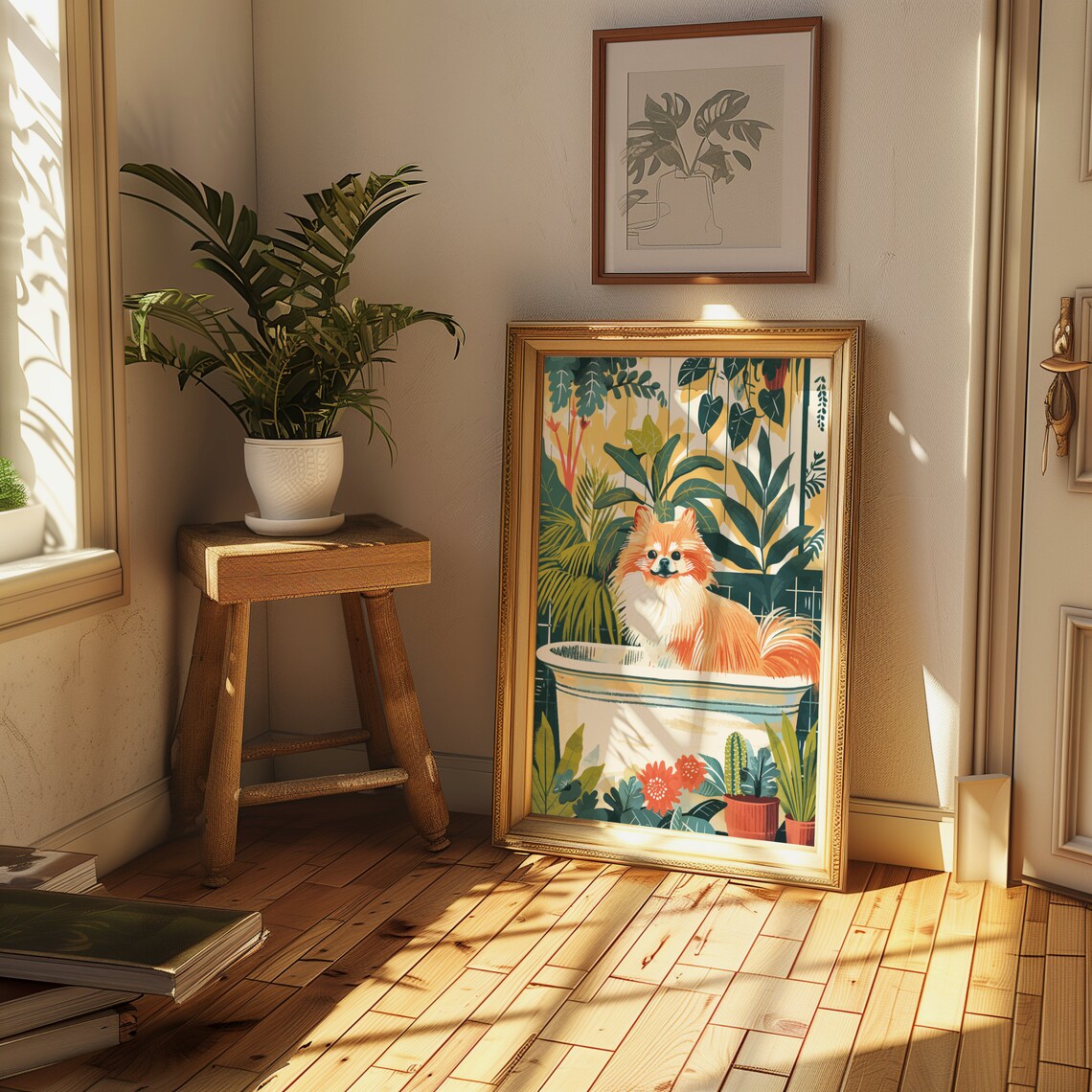 Pomeranian Bathtub Wash Tub Botanical Green House Plant Art Poster - Image 2