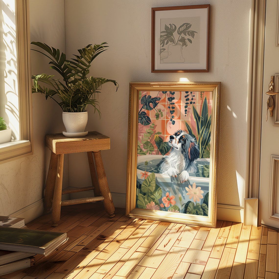 Blue Merle Australian Shepherd Bathtub Tropical Tile Dog Poster - Image 2