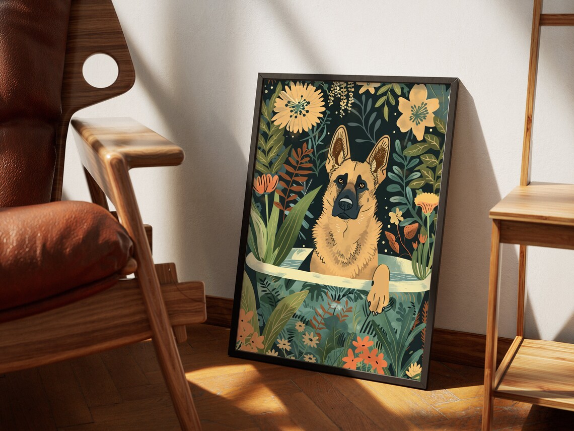 German Shepherd Boho Jungle Bathtub Art Print - Image 2