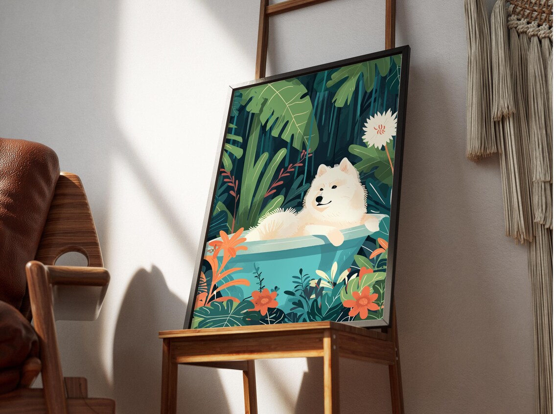 Samoyed Animal Kids Room Art Print, Boho Jungle - Image 2