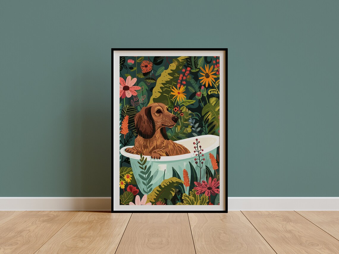 Dachshund Boho Jungle Bathtub Wall Art Print - Image 3