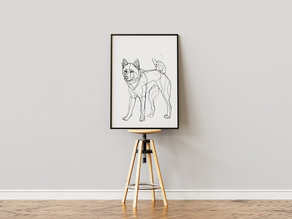 Akita Inu Standing Full Body Minimalist Line Drawing Art Poster - Image 3