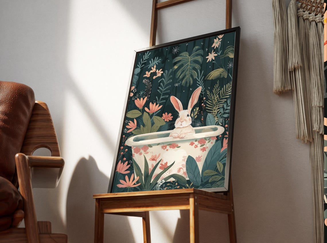 Rabbit Art Print, Boho Kids Room Decor - Image 3