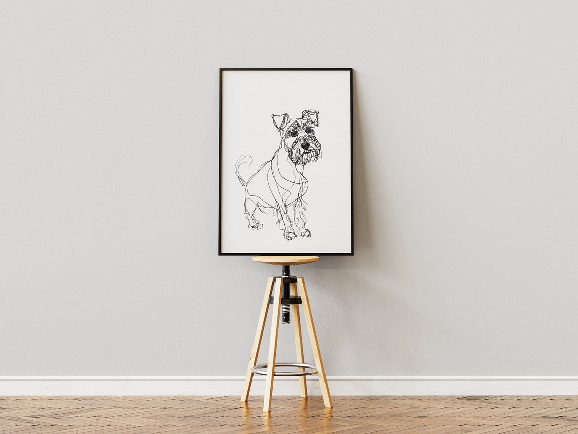 Miniature Schnauzer Standing Jaunty Line Drawing Art Portrait Poster - Image 3