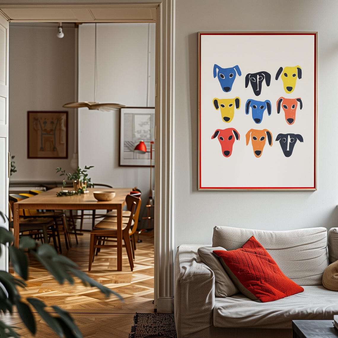 Nine Colorful Dog Heads Grid Naive Pop Art Poster Bold Wall Decor - Image 3
