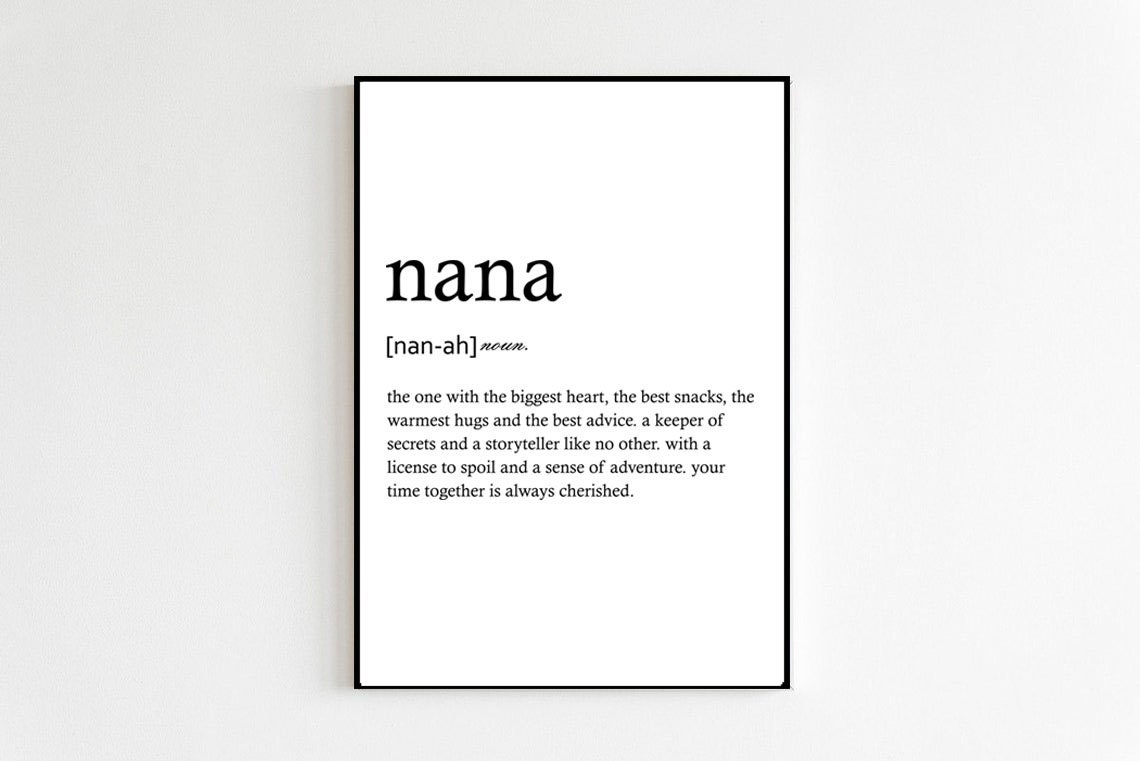 Nana Definition Dictionary-Style Grandmother Typography Wall Print