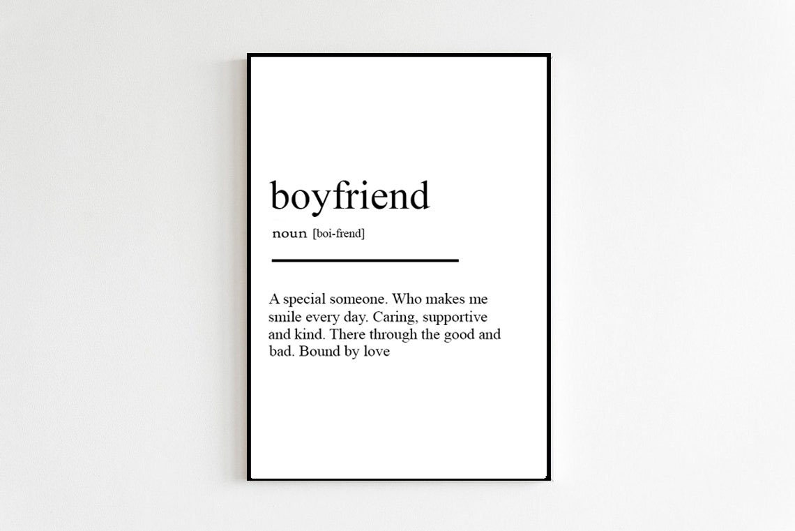 Boyfriend Definition Dictionary-Style Romantic Typography Print