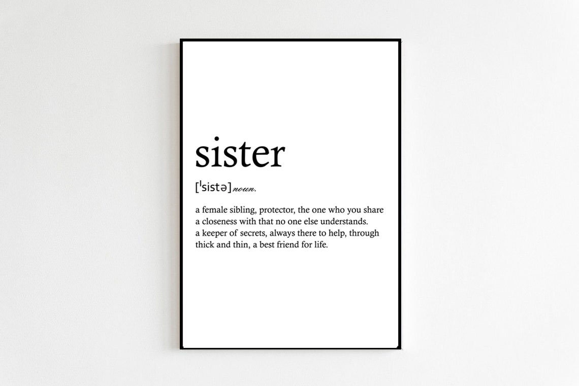 Sister Definition Dictionary-Style Minimalist Typography Print