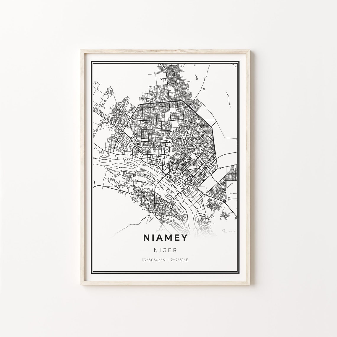 Niamey Niger Minimalist Black White City Street Map Art Poster
