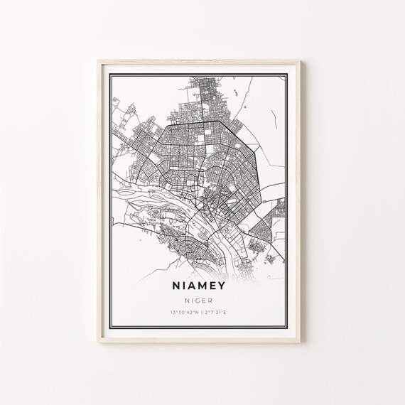 Niamey Niger Minimalist Black White City Street Map Art Poster