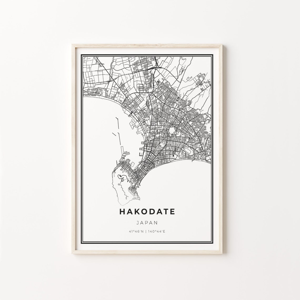 Hakodate Japan Black White Minimalist City Street Map Art Poster