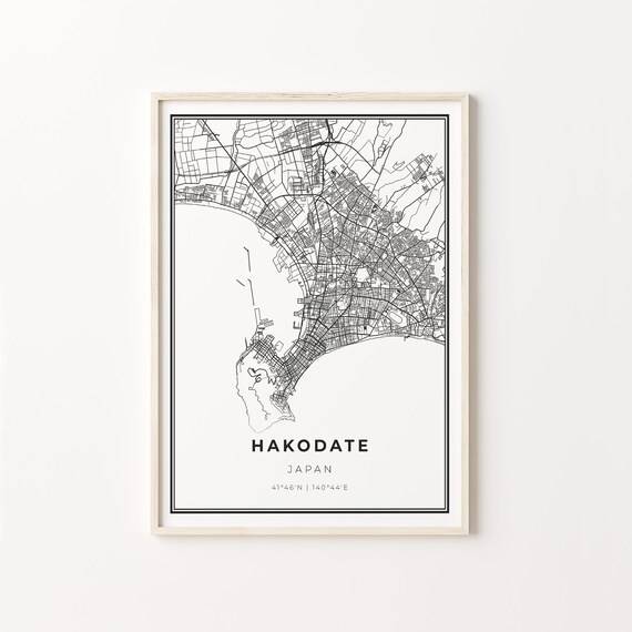 Hakodate Japan Black White Minimalist City Street Map Art Poster