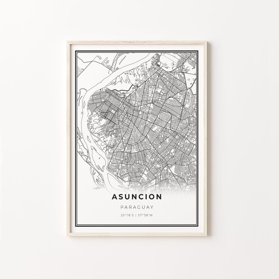 Asuncion Paraguay Black White Minimalist City Street Map Art Poster