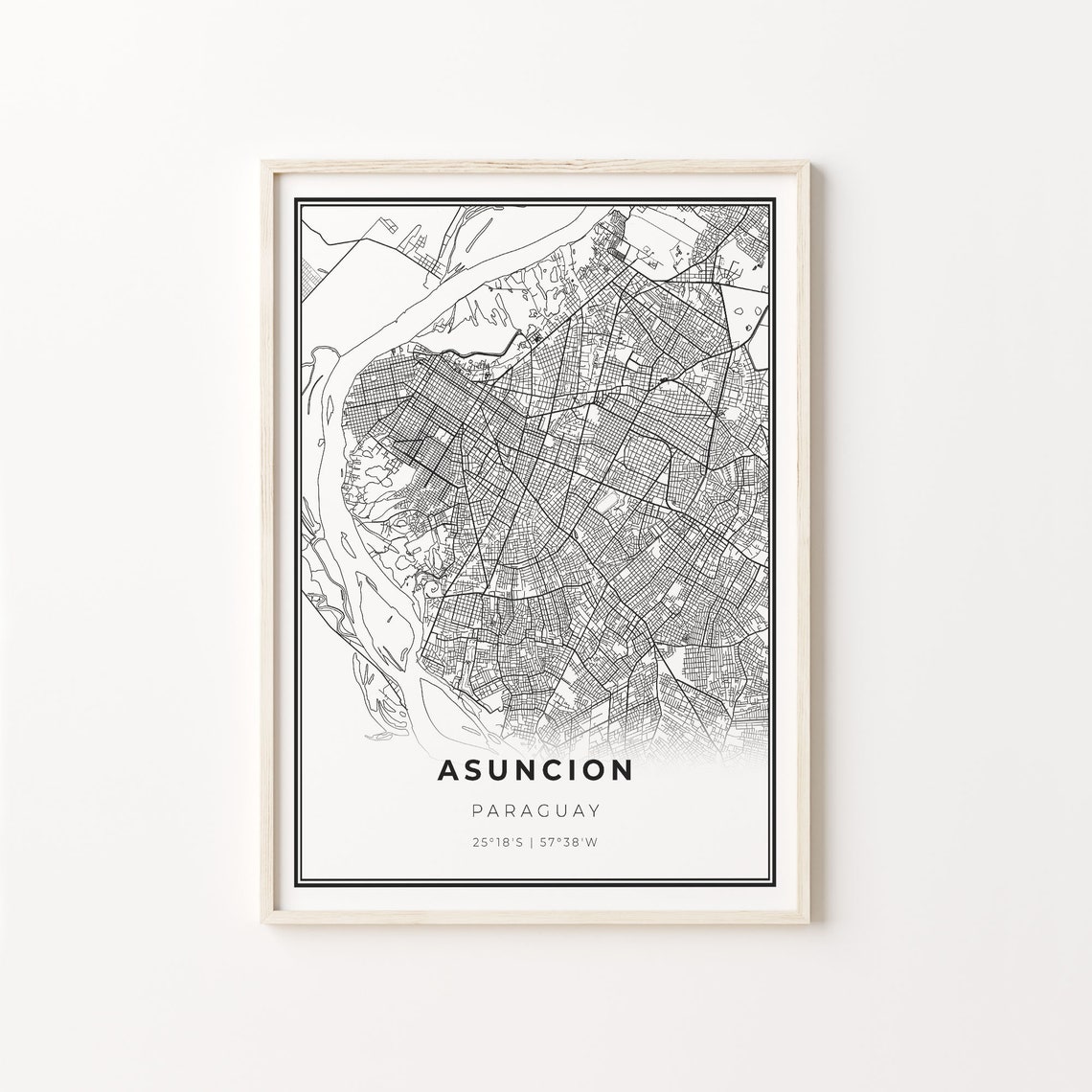 Asuncion Paraguay Black White Minimalist City Street Map Art Poster