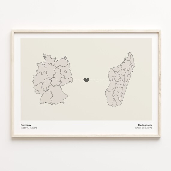Germany To Madagascar Heart Connection Minimalist Map Poster