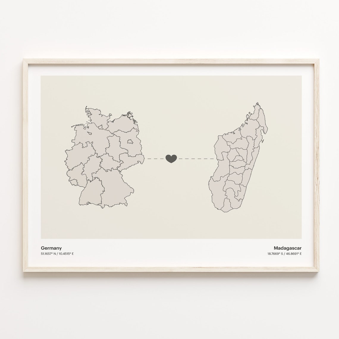 Germany To Madagascar Heart Connection Minimalist Map Poster