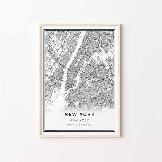 New York City Map Art Poster, Modern Black and White