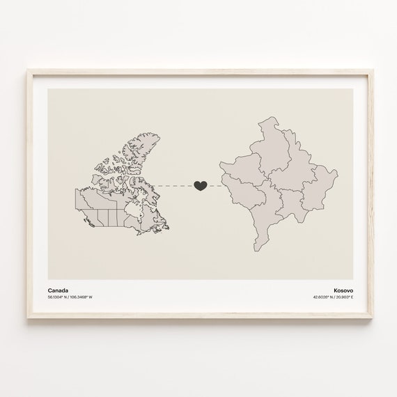 Canada To Kosovo Print Ikiribati Gift Minimalistic Country Connection Map Poster Travel Wall Art Adventure Awaits C21693