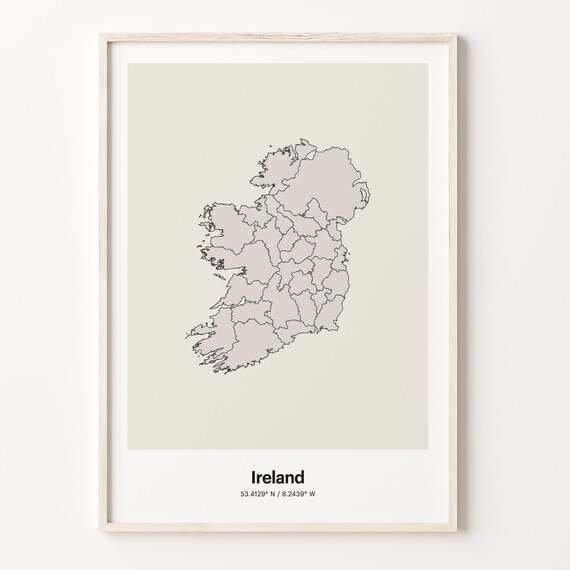 Ireland Minimalist Country Map Line Art Travel Coordinates Gift Poster