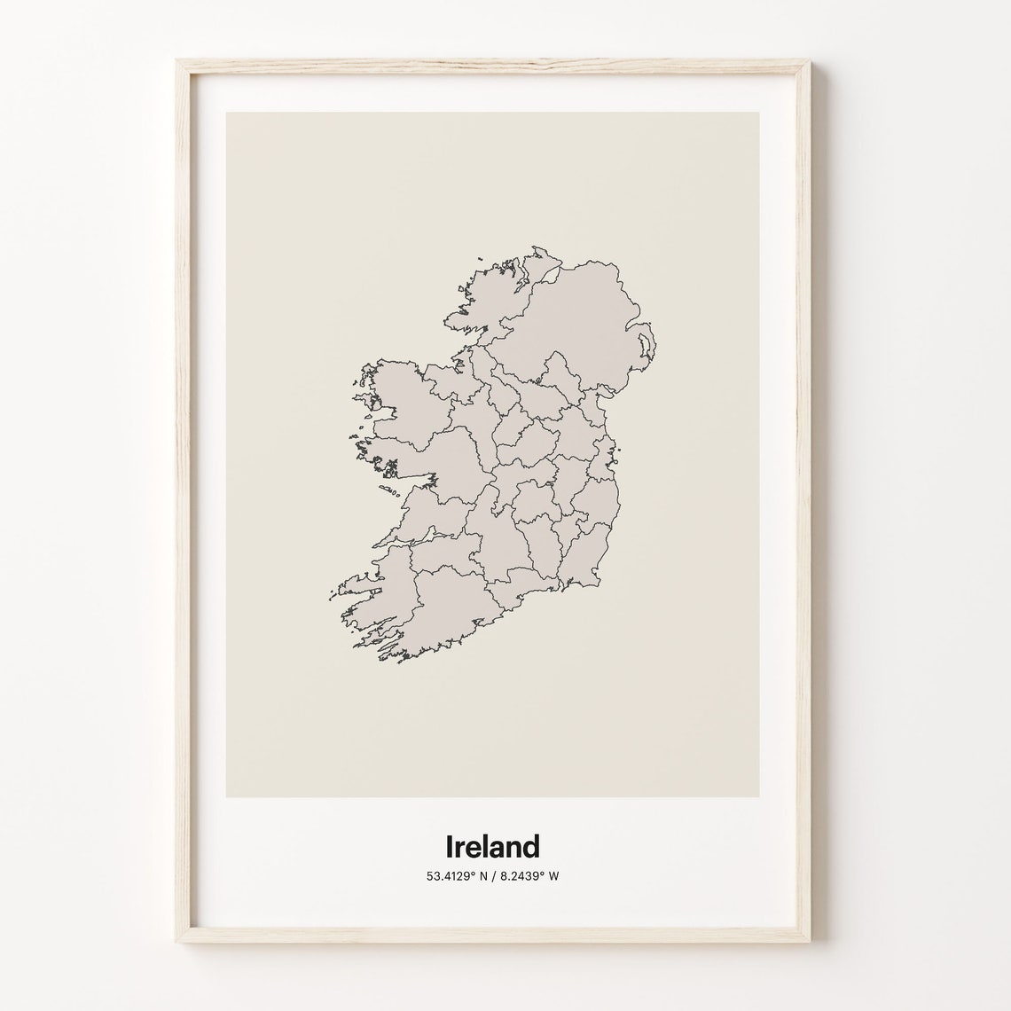 Ireland Minimalist Country Map Line Art Travel Coordinates Gift Poster